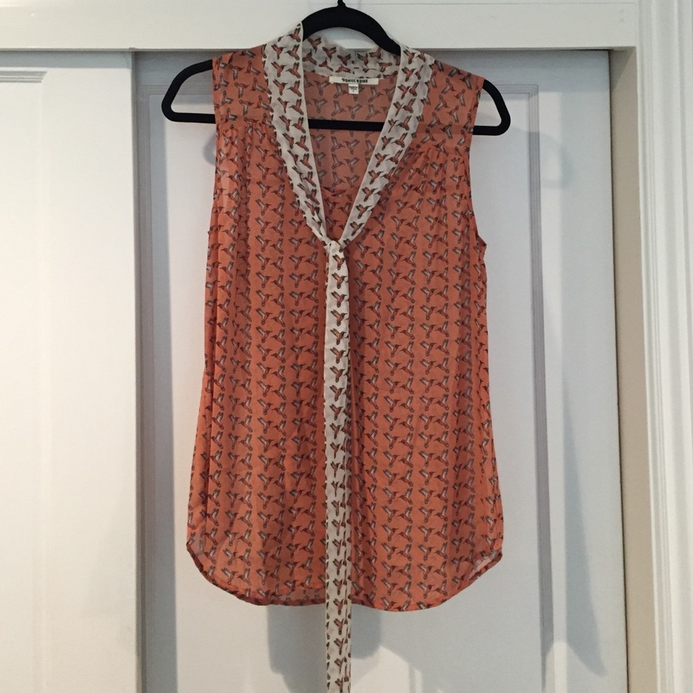 Daniel Rainn Peach Printed Tie-Neck Sleeveless Tank